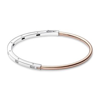 Bangle Pandora logo narukvica od čistog srebra sa 14k roze pozlatom i prozirnim kockastim cirkonima